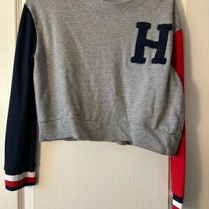 Tommy Hilfiger Gray and Red Long Sleeve Tee with Sporty Stripes